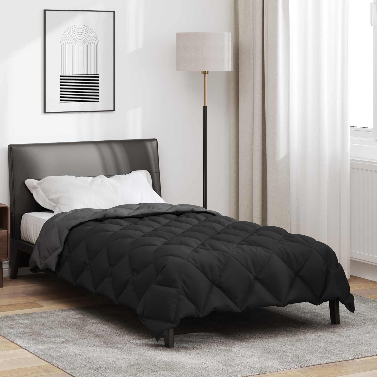 Edredom de inverno 140 x 200 cm 450 gsm preto e anthracite