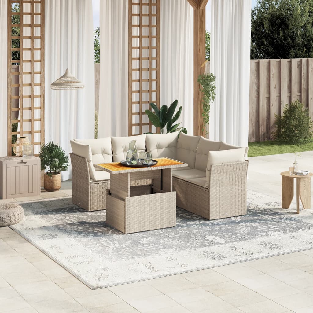 5 Pcs conjunto de sofás p/ jardim com almofadões vime PE bege