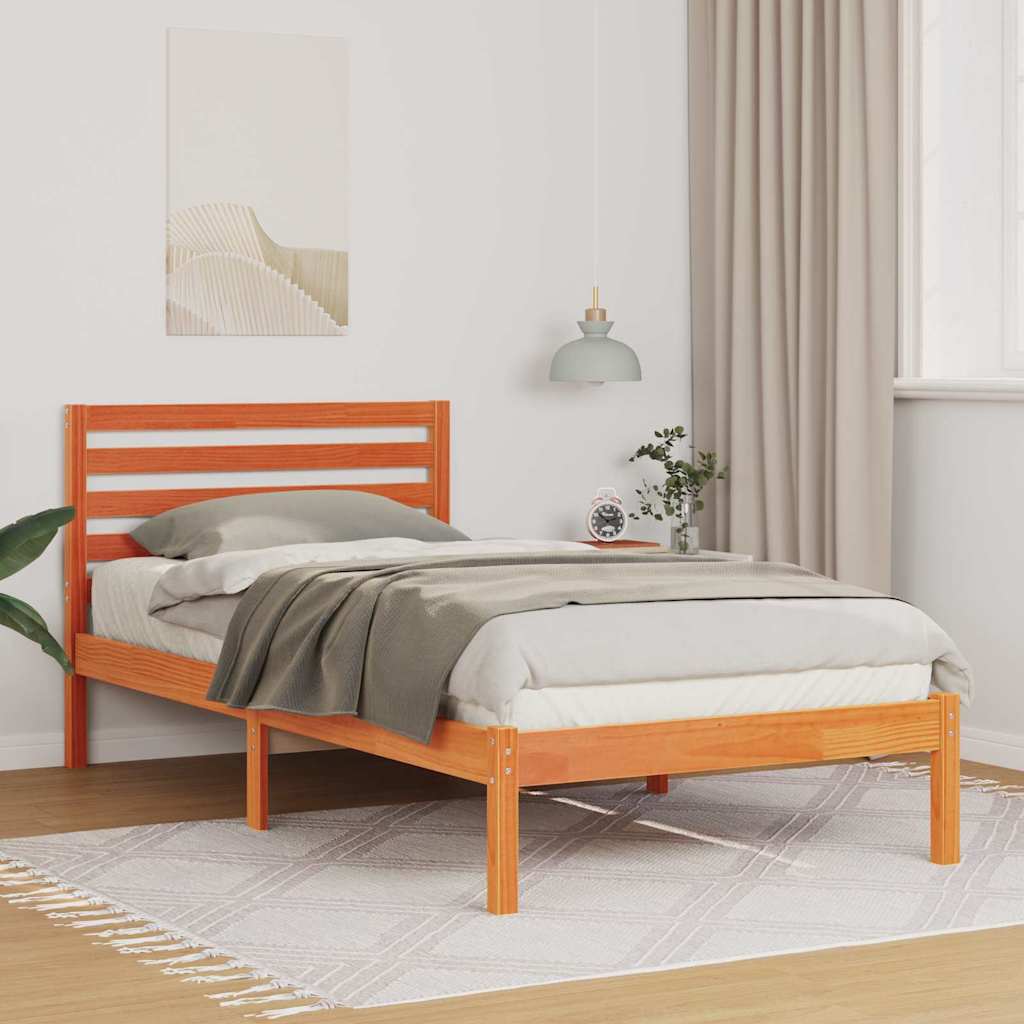 Estrutura da cama com cabeceira marrom cera 80 x 200 cm