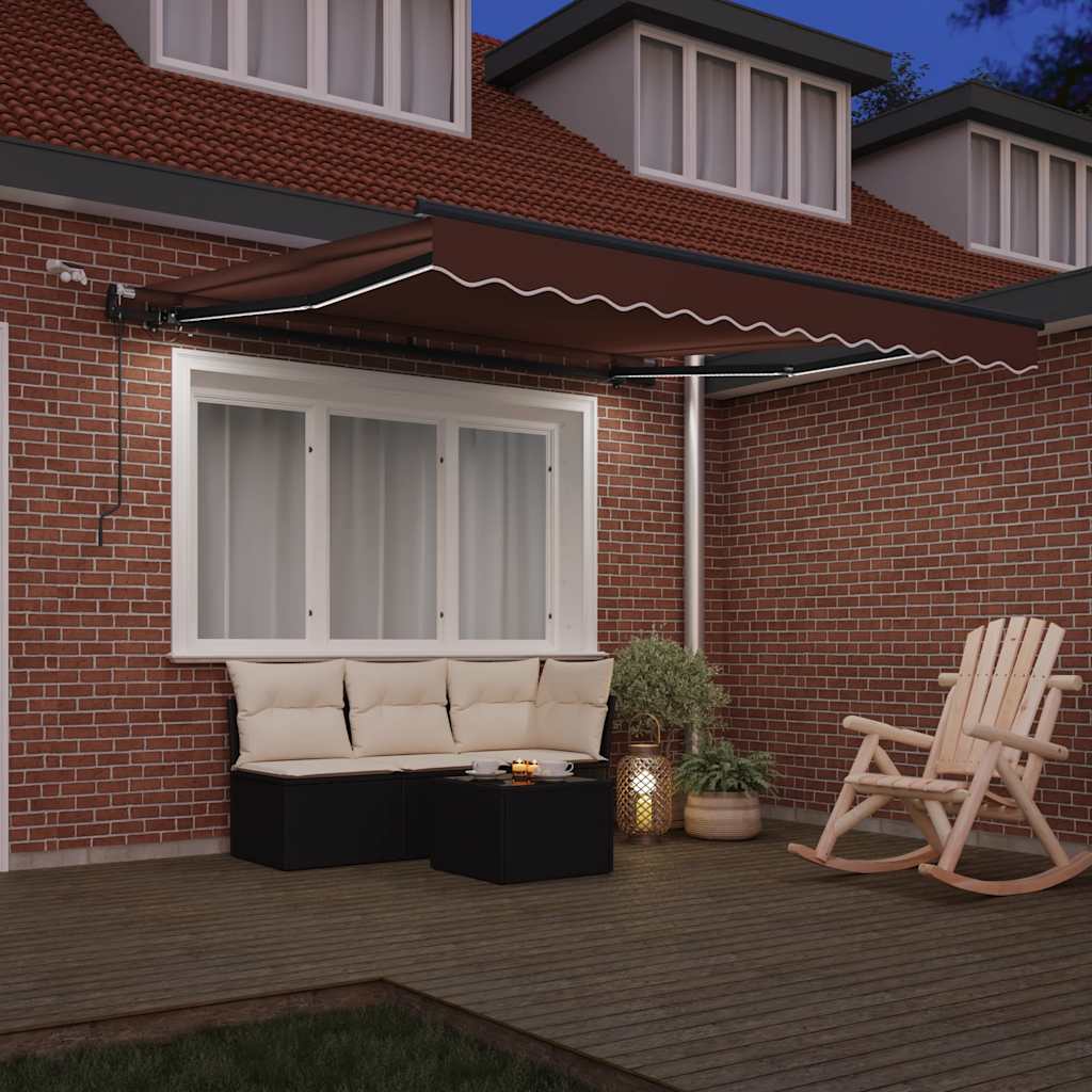 Toldo retrátil automático com luzes LED 300x250 cm castanho