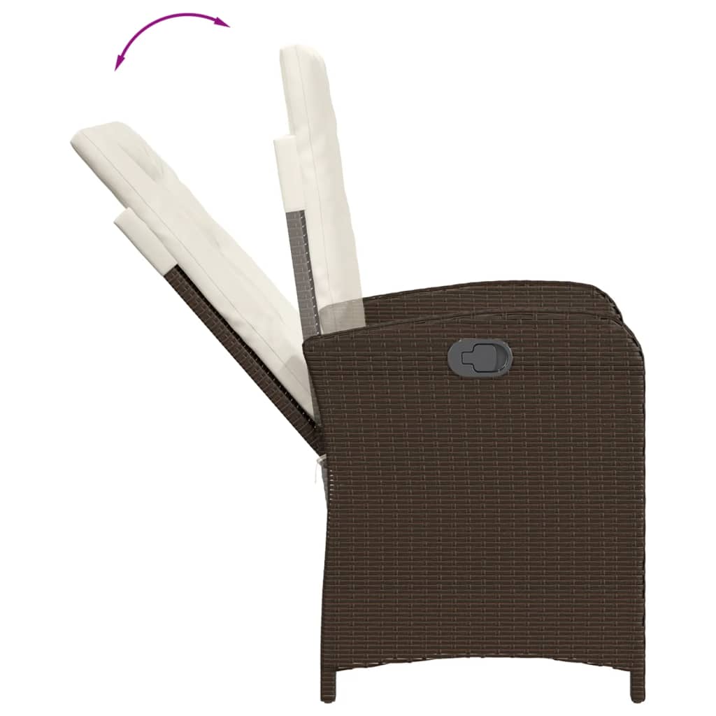 5 Pcs conjunto jantar p/ jardim c/ almofadões vime PE castanho