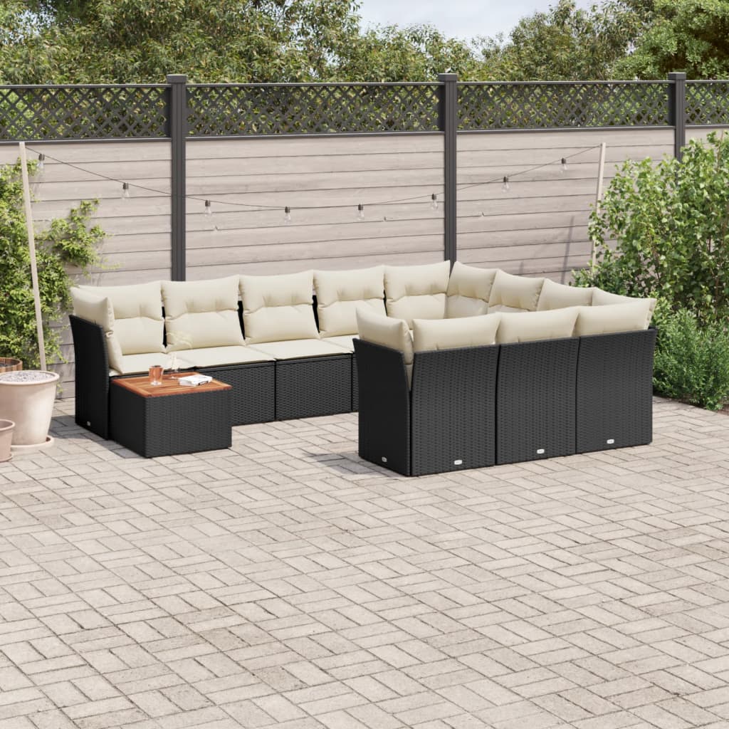 11 Pcs conjunto sofás de jardim c/ almofadões vime PE preto