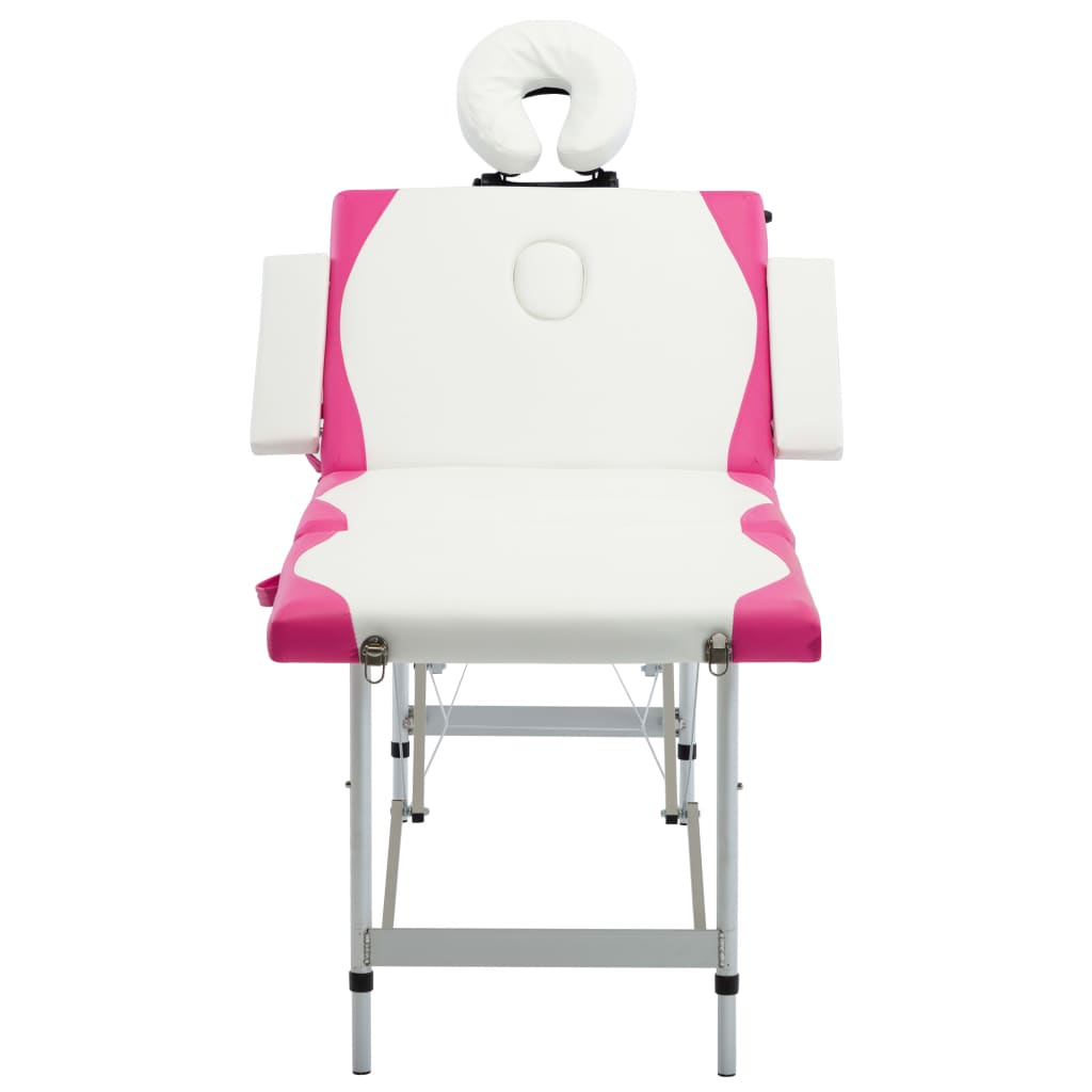 Mesa de massagem dobrável 4 zonas alumínio branco e rosa