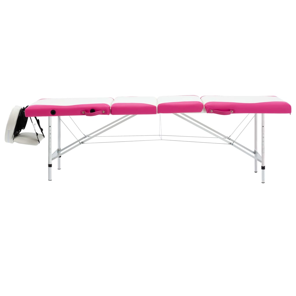 Mesa de massagem dobrável 4 zonas alumínio branco e rosa