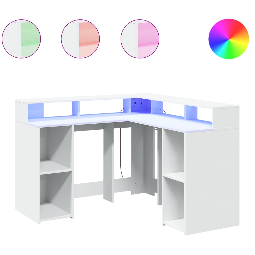 Secretária c/ luzes LED 130x130x91 cm derivados madeira branco
