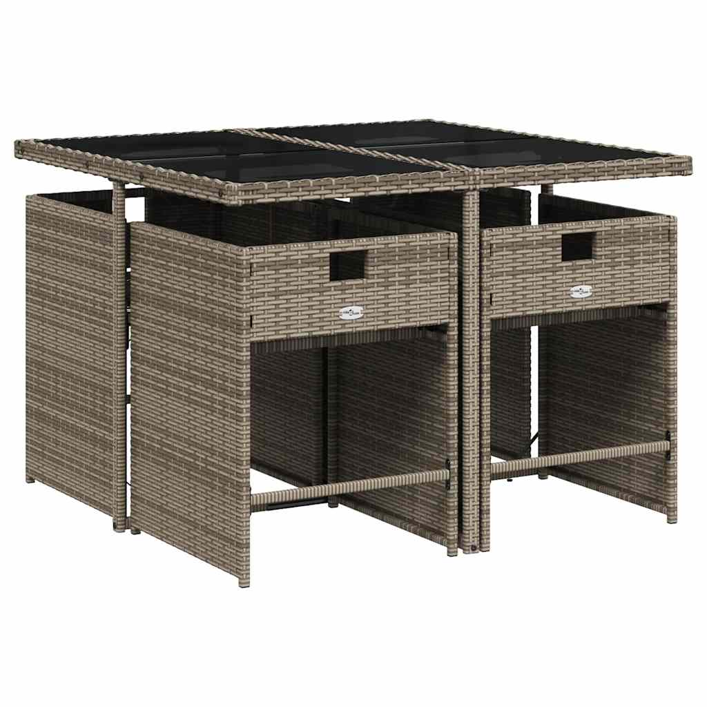 Conjunto de jantar para jardim de 5 peças com almofadas, em rattan sintético cinza