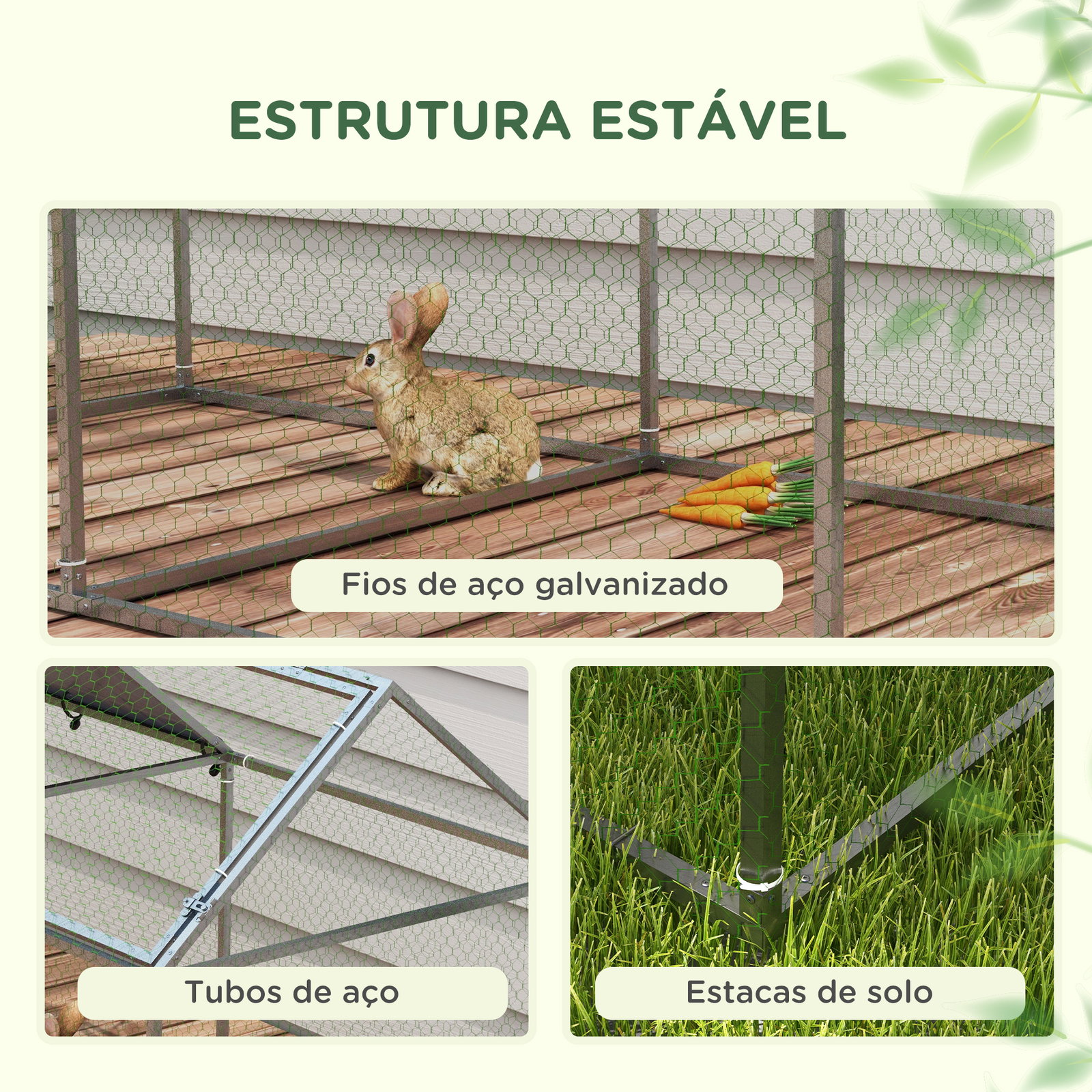Gaiola para pequenos animais de aço com 1 porta superior e cobertura anti-UV para exterior jardim 198x100x120 cm prata