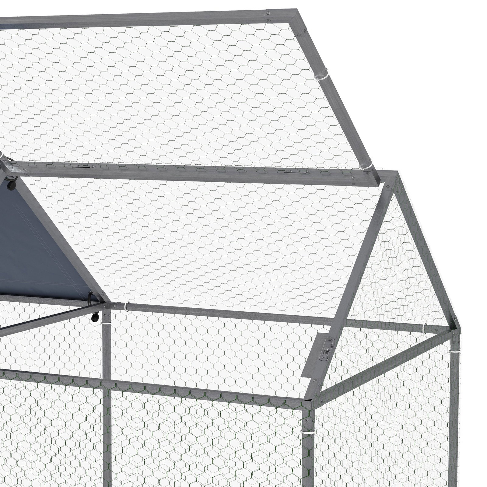 Gaiola para pequenos animais de aço com 1 porta superior e cobertura anti-UV para exterior jardim 198x100x120 cm prata