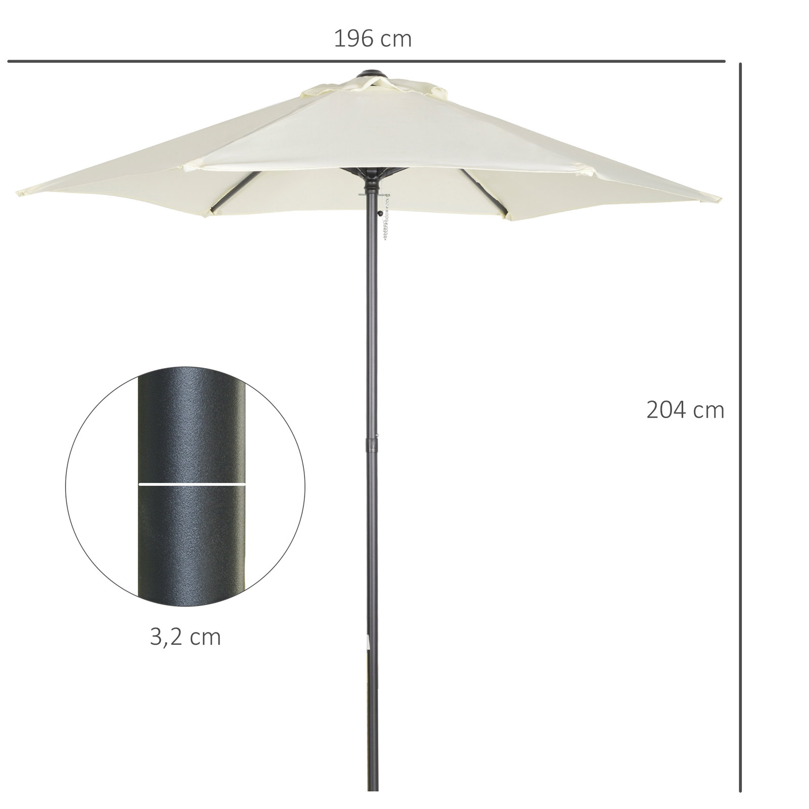 Chapéu de sol de jardim ø2x2 m chapéu de sol com mastro de alumínio manivela teto com ventilação suporte de fixação e desmontável para terraço pátio exterior bege