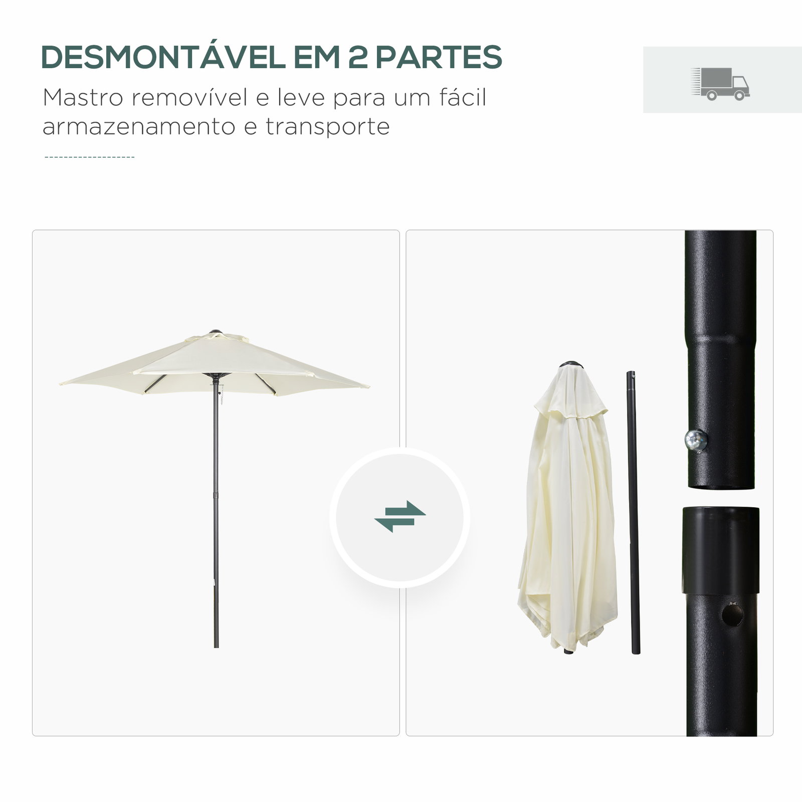 Chapéu de sol de jardim ø2x2 m chapéu de sol com mastro de alumínio manivela teto com ventilação suporte de fixação e desmontável para terraço pátio exterior bege