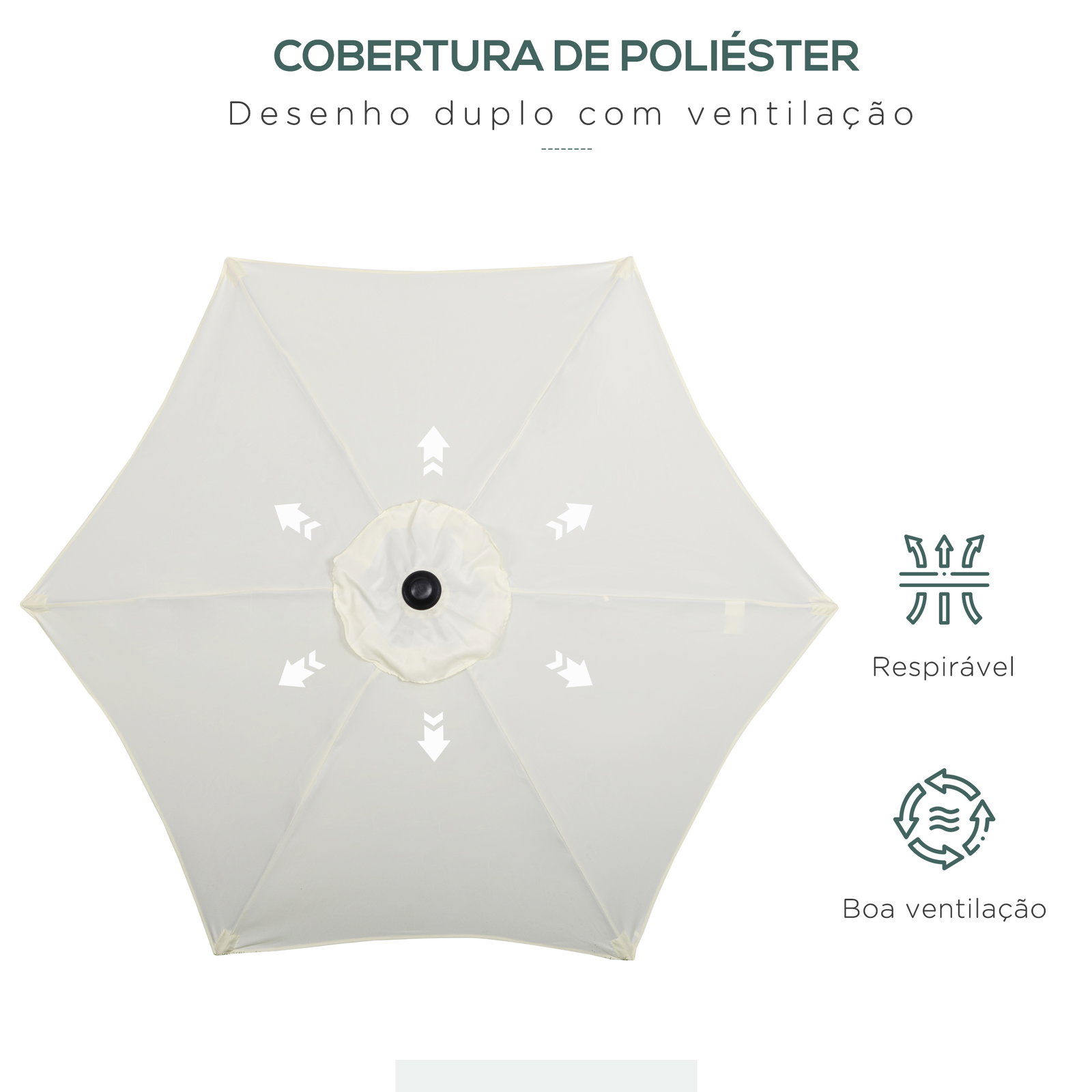 Chapéu de sol de jardim ø2x2 m chapéu de sol com mastro de alumínio manivela teto com ventilação suporte de fixação e desmontável para terraço pátio exterior bege