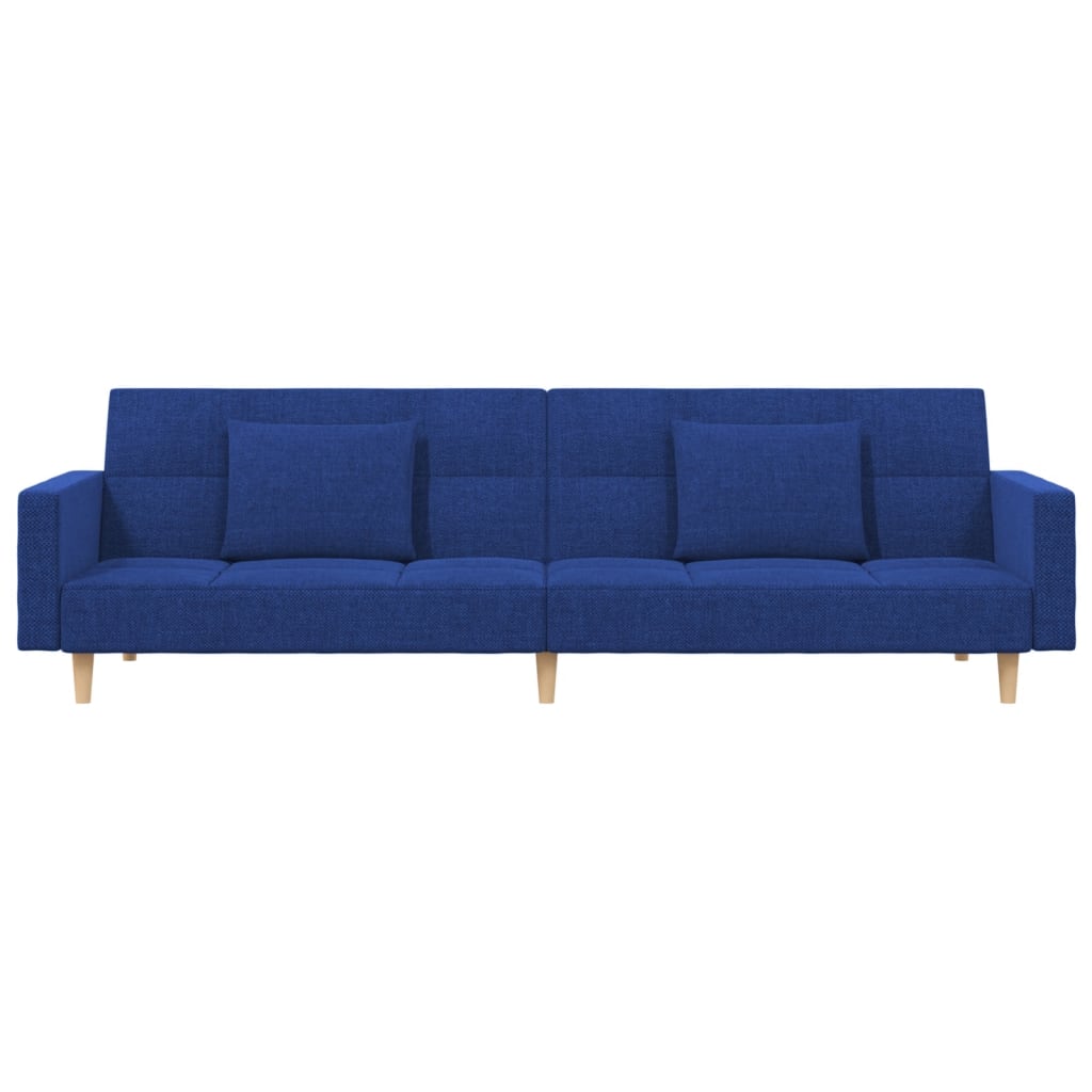 Sofá-cama 2 lugares com duas almofadas tecido azul