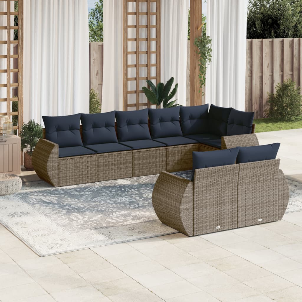 Conjunto de sofá de jardim com 8 peças e almofadas em rattan sintético cinza