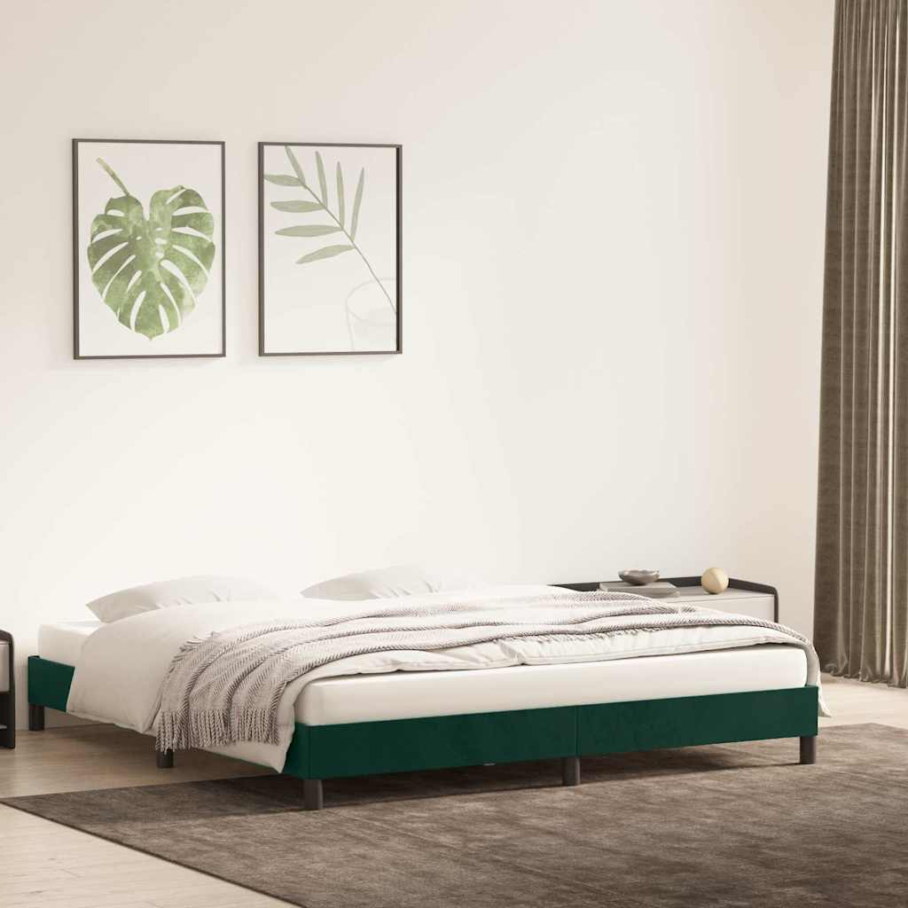 Estrutura de cama sem colchão 200x220 cm veludo verde-escuro