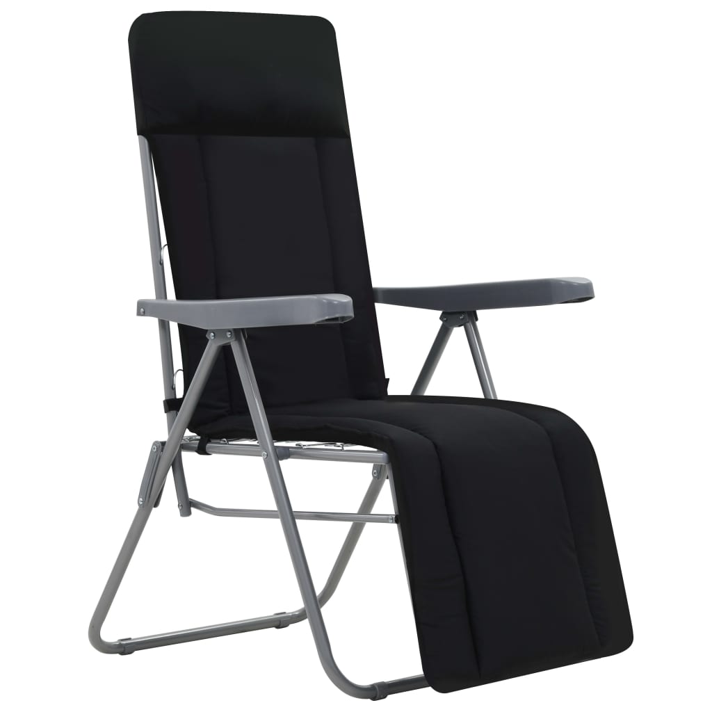 Cadeiras de jardim dobráveis com almofadões 2 pcs preto