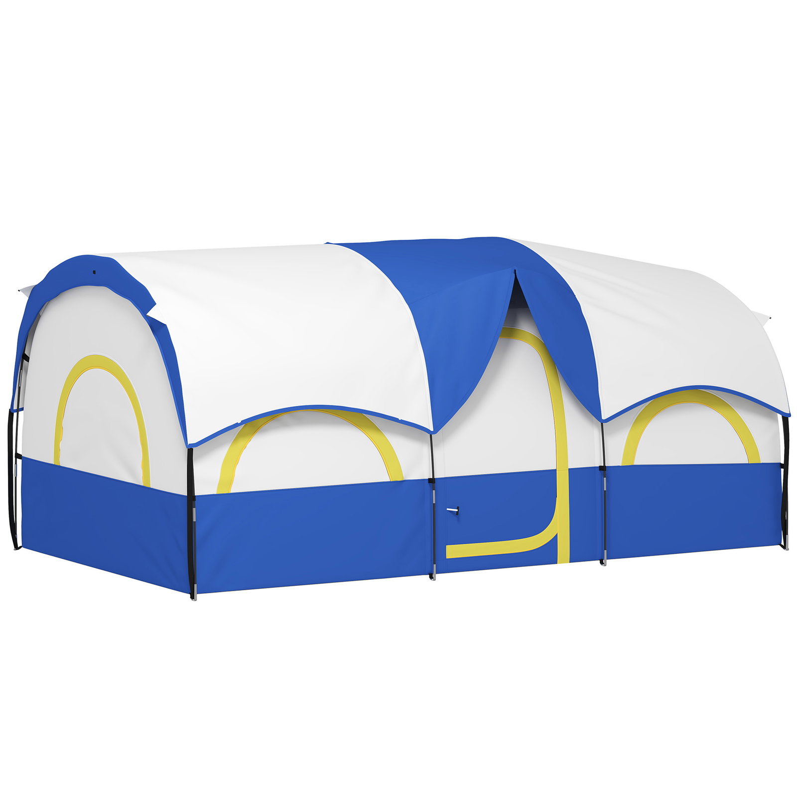 Tenda de campismo familiar tipo túnel para 4-6 pessoas impermeável 3.000 mm dobrável 435x251x195 cm azul e cinzento