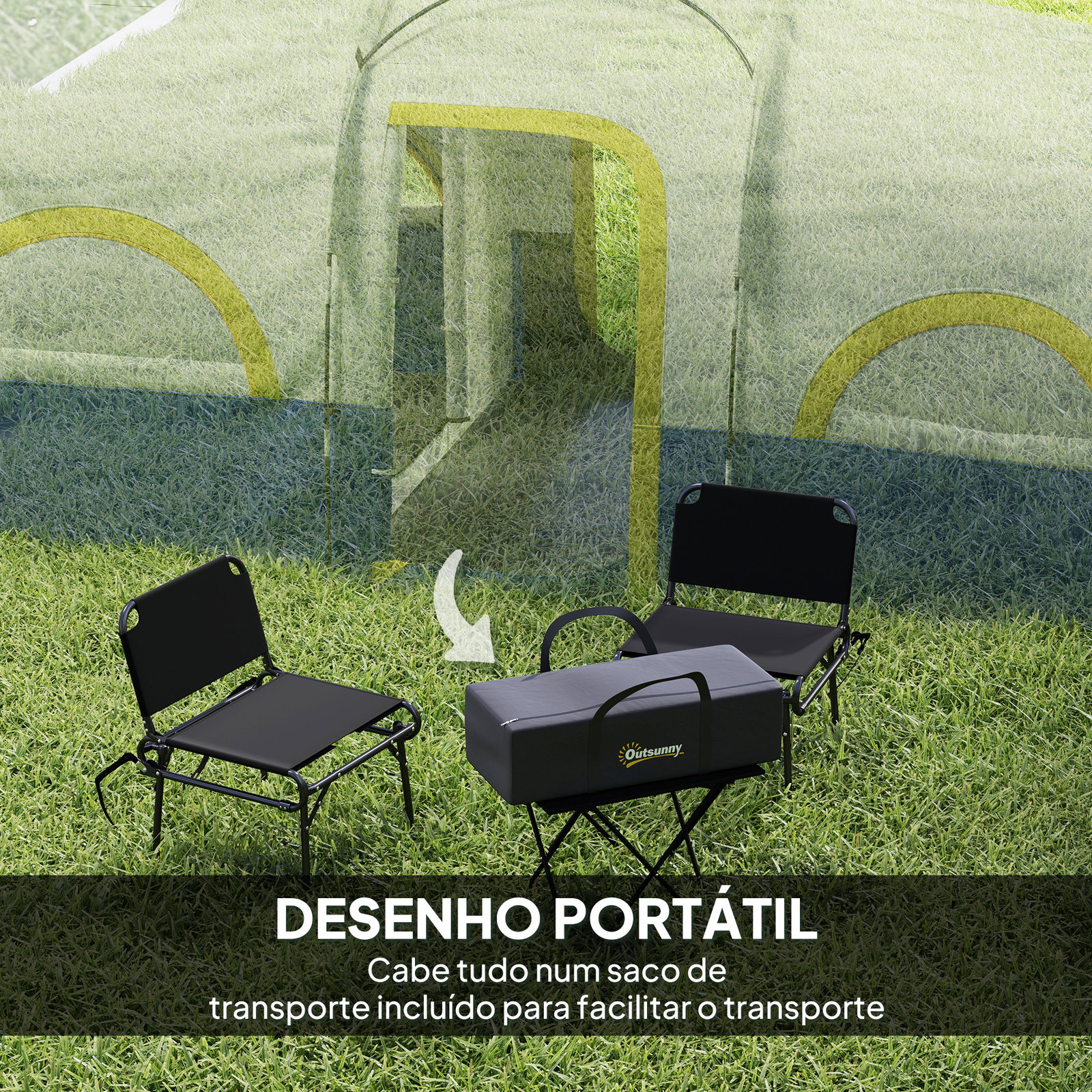 Tenda de campismo familiar tipo túnel para 4-6 pessoas impermeável 3.000 mm dobrável 435x251x195 cm azul e cinzento