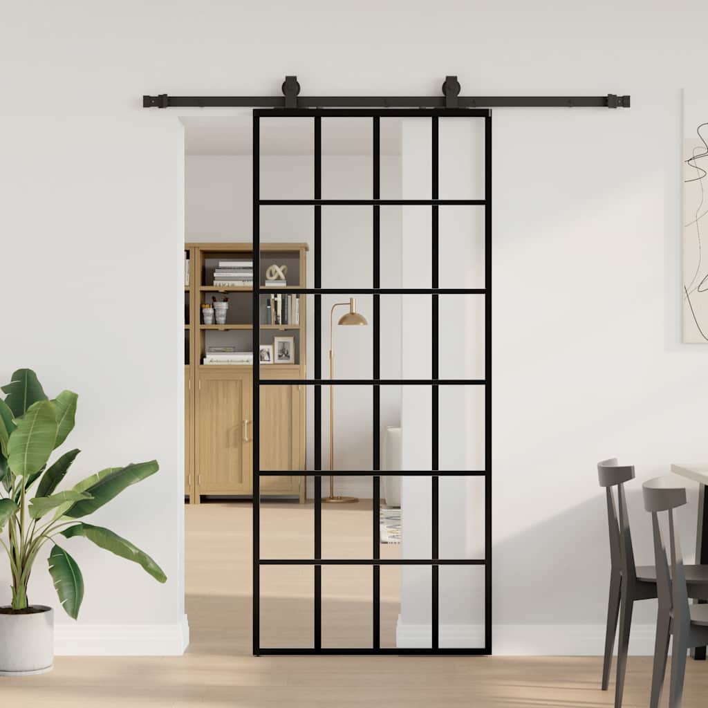 Porta deslizante c/ conj. ferragens 90x205cm vidro esg preto