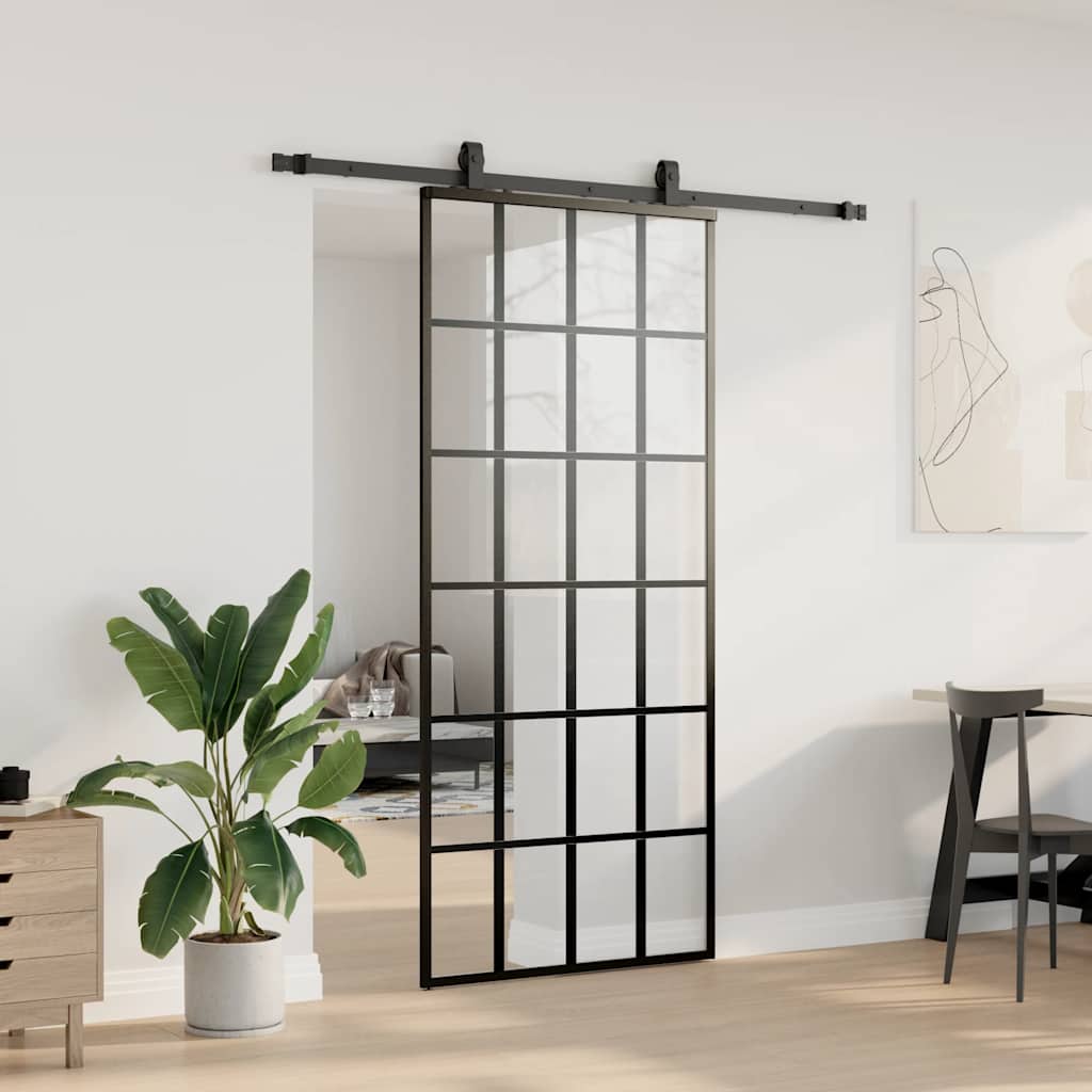 Porta deslizante c/ conj. ferragens 90x205cm vidro esg preto