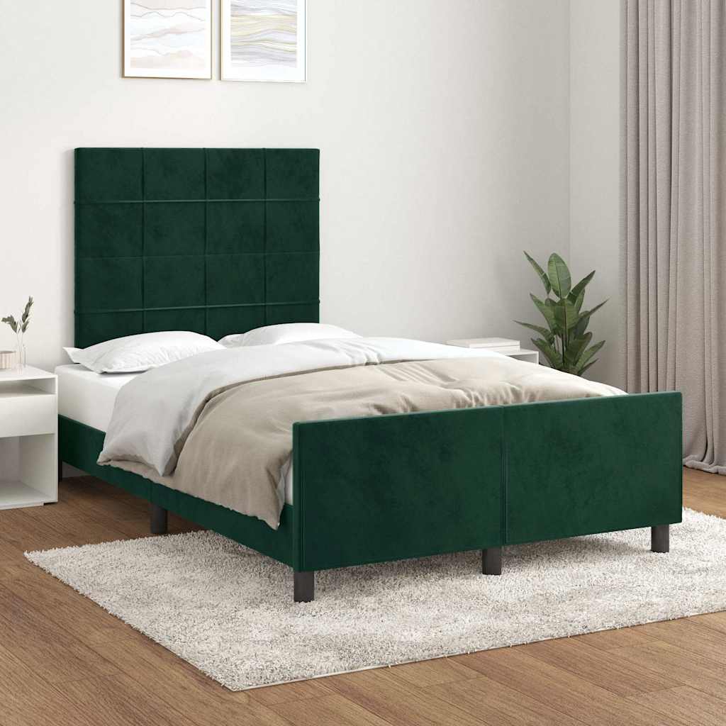 Estrutura de cama com colchão verde escuro 120x190 cm veludo