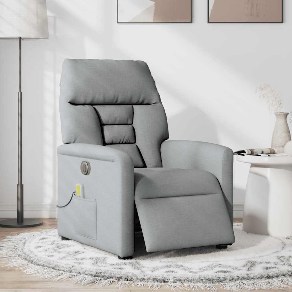 Poltrona de massagens reclinável elétrica tecido cinzento-claro