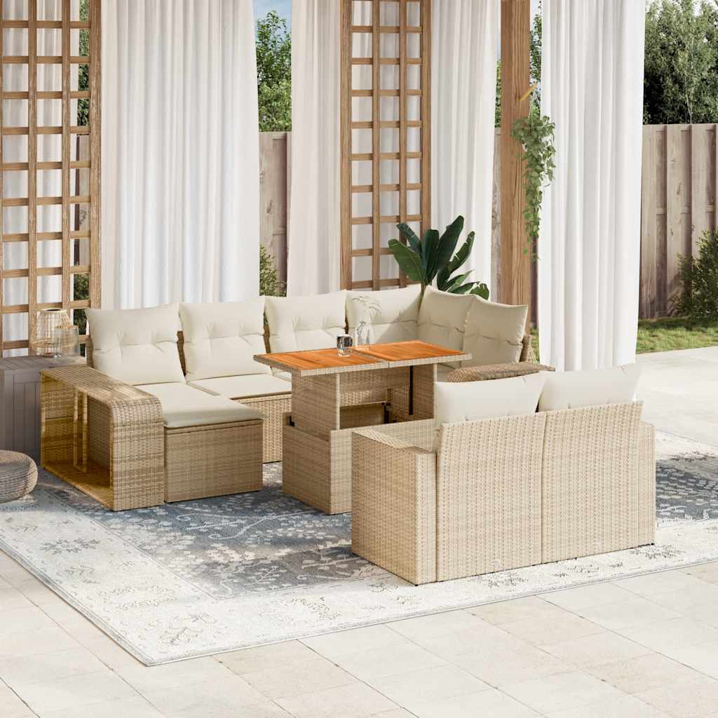 11 Pcs conjunto sofás de jardim c/ almofadões vime PE bege