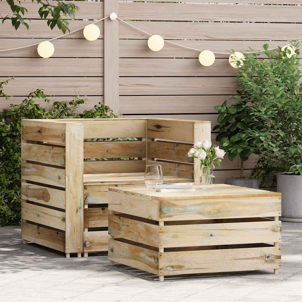 2 Pcs conjunto lounge de jardim em paletes pinho impregnado