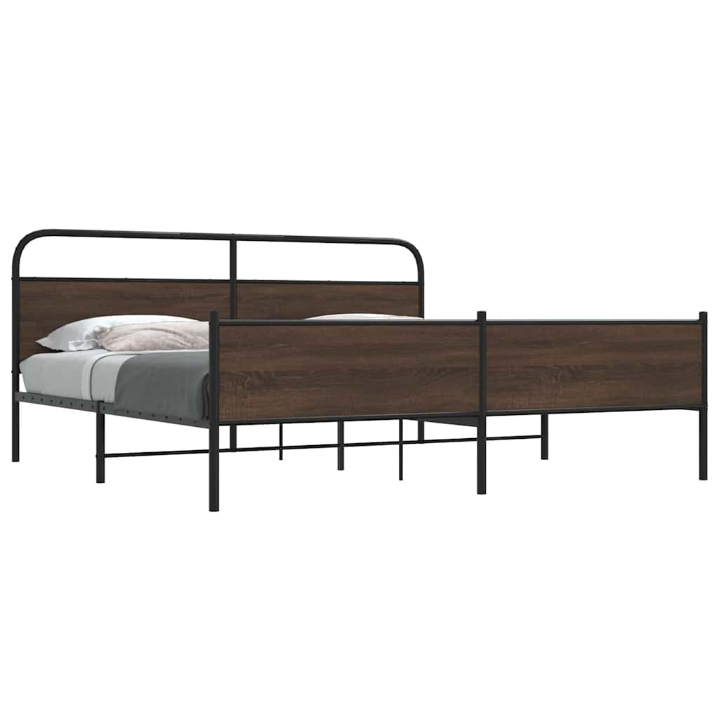 Estrutura cama sem colchão 193x203 cm metal carvalho castanho