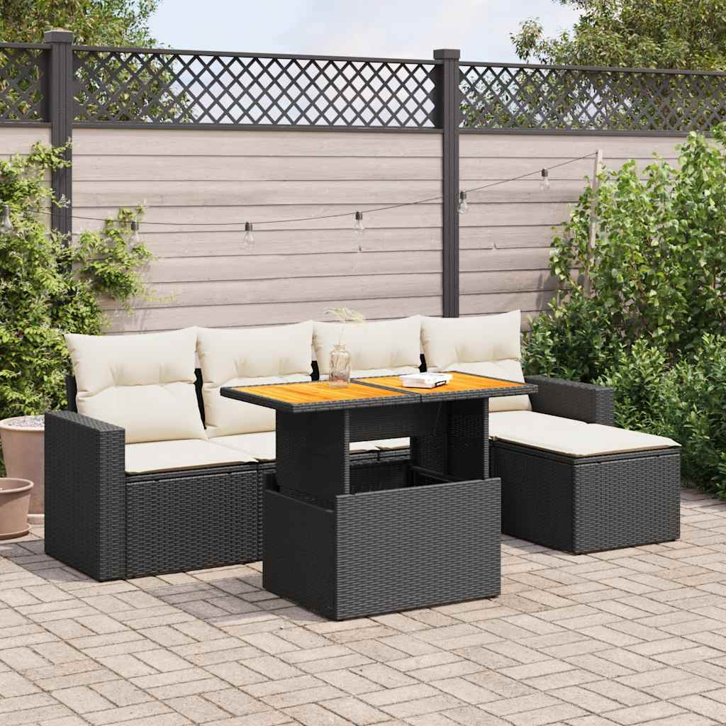 6 Pcs conjunto sofás de jardim c/ almofadões vime PE preto