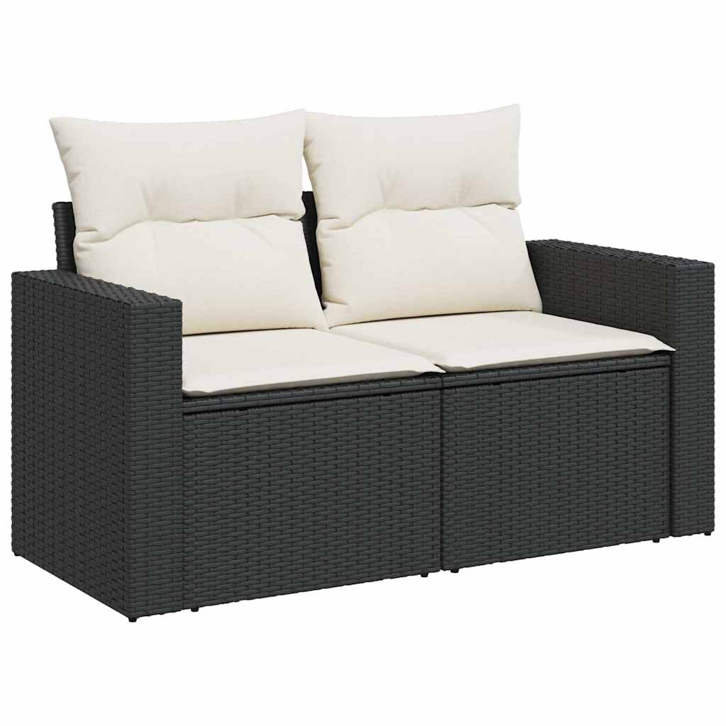 6 Pcs conjunto sofás de jardim c/ almofadões vime PE preto