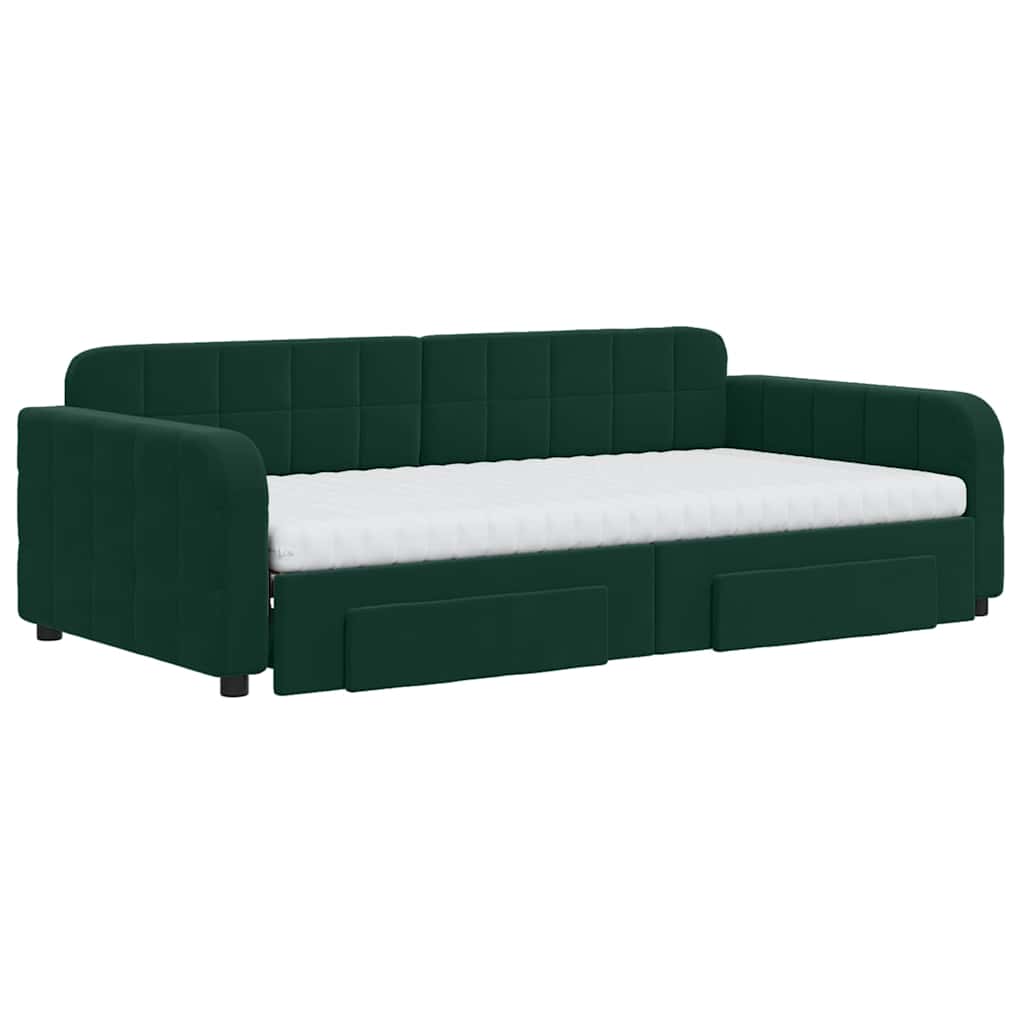 Sofá-cama c/ gavetão e gavetas 100x200 cm veludo verde-escuro