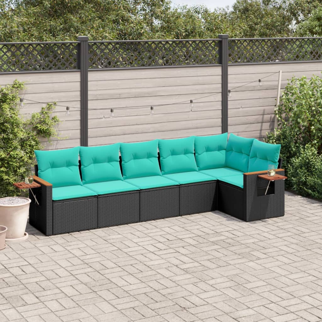 6 Pcs conjunto de sofás p/ jardim c/ almofadões vime PE preto