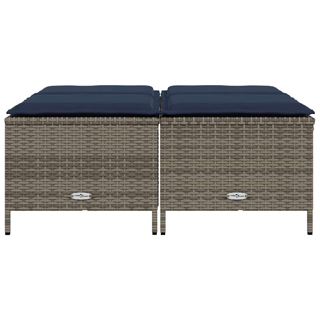 Banquetas de jardim com almofadas, conjunto de 4 peças, em rattan sintético cinza