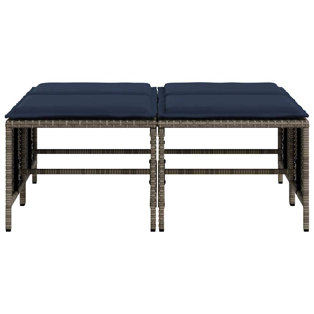 Banquetas de jardim com almofadas, conjunto de 4 peças, em rattan sintético cinza