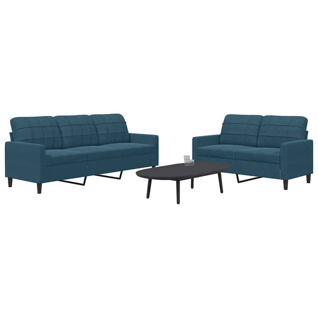 2 Pcs conjunto de sofás com almofadões veludo azul