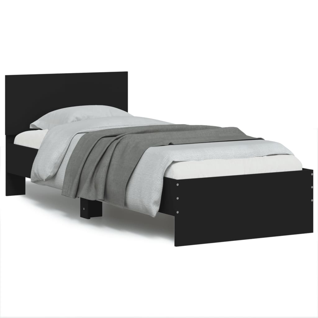 Estrutura de cama com cabeceira e luzes LED 75x190 cm preto