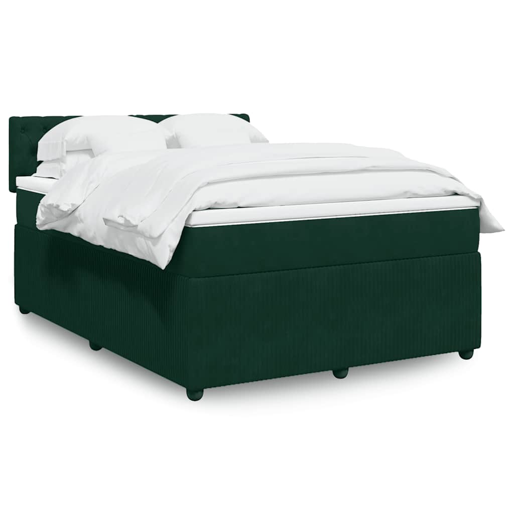 Cama com molas/colchão 140x200 cm veludo verde-escuro