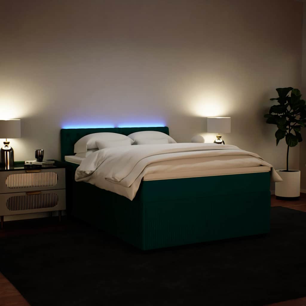 Cama com molas/colchão 140x200 cm veludo verde-escuro