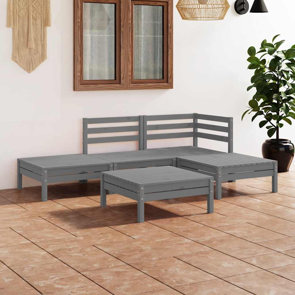 5 Pcs conjunto lounge de jardim pinho maciço cinzento