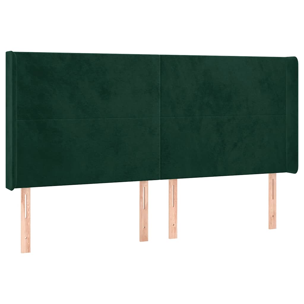 Cabeceira de cama c/ LED veludo 183x16x118/128 cm verde-escuro