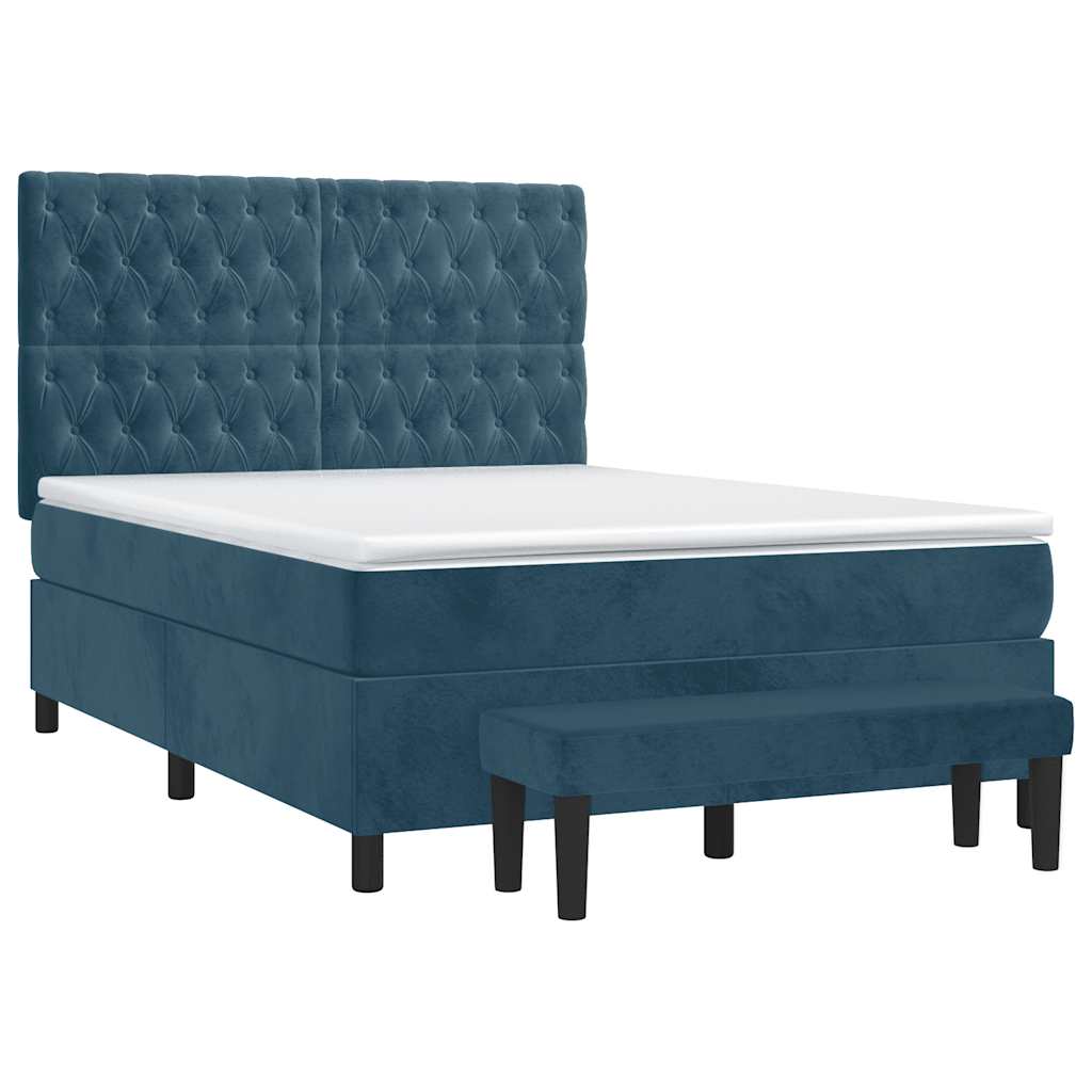 Cama com molas/colchão 140x200 cm veludo azul-escuro