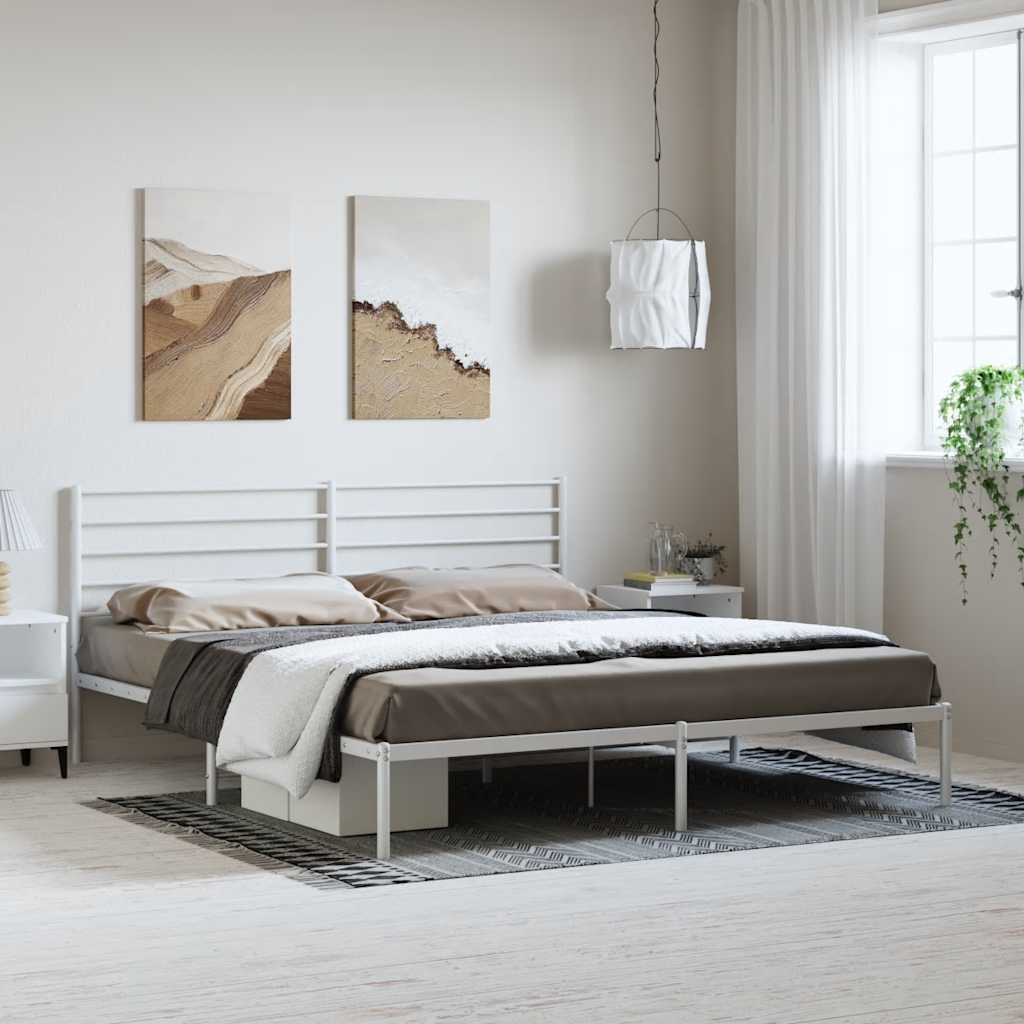 Estrutura de cama com cabeceira 193x203 cm metal branco