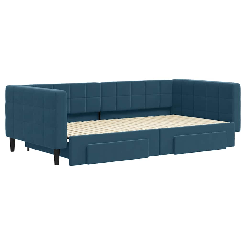 Sofá-cama com gavetão e gavetas 100x200 cm veludo azul