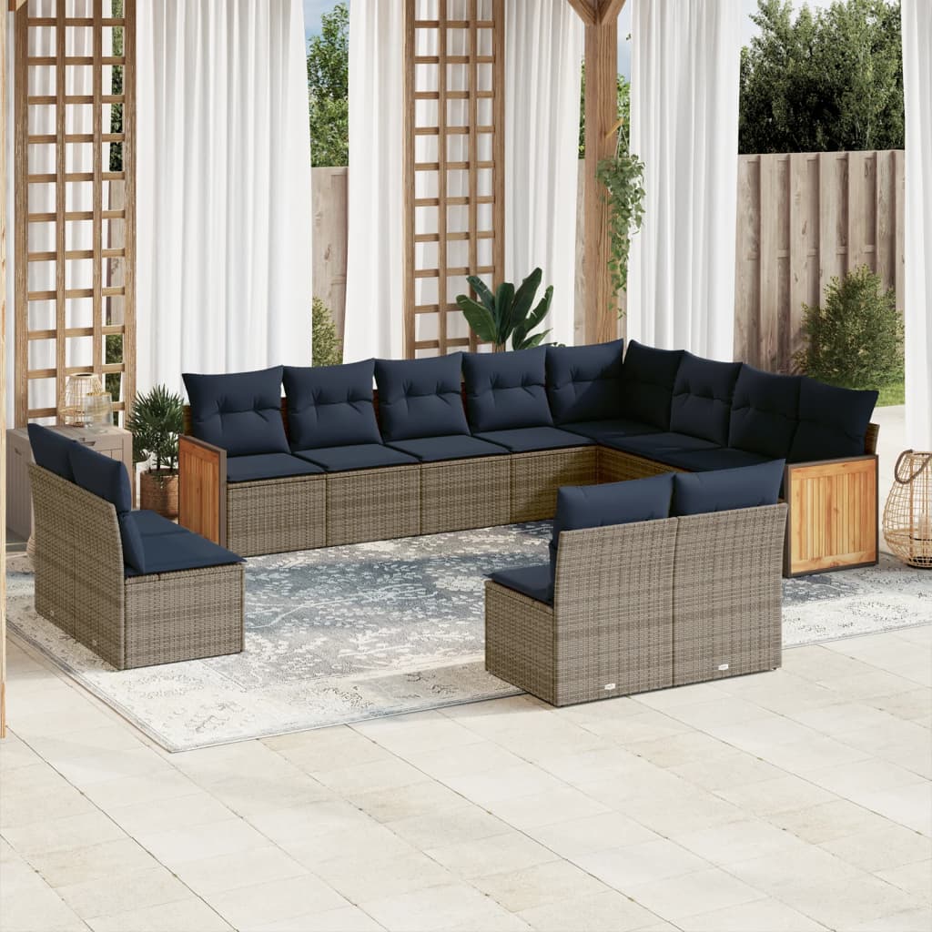 Conjunto de sofá de jardim com 12 peças e almofadas em rattan sintético cinza