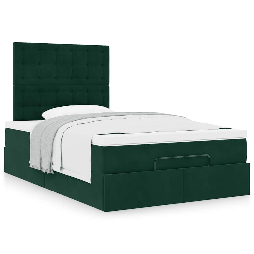 Estrutura de cama otomana com colchões verde escuro veludo