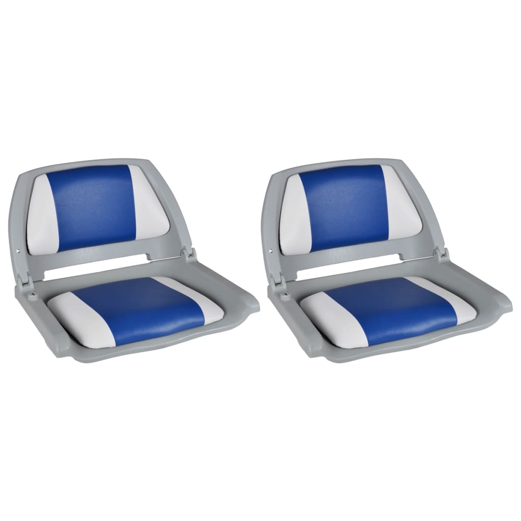 Assentos barco 2 pcs encosto dobrável azul/branco 41x51x48 cm