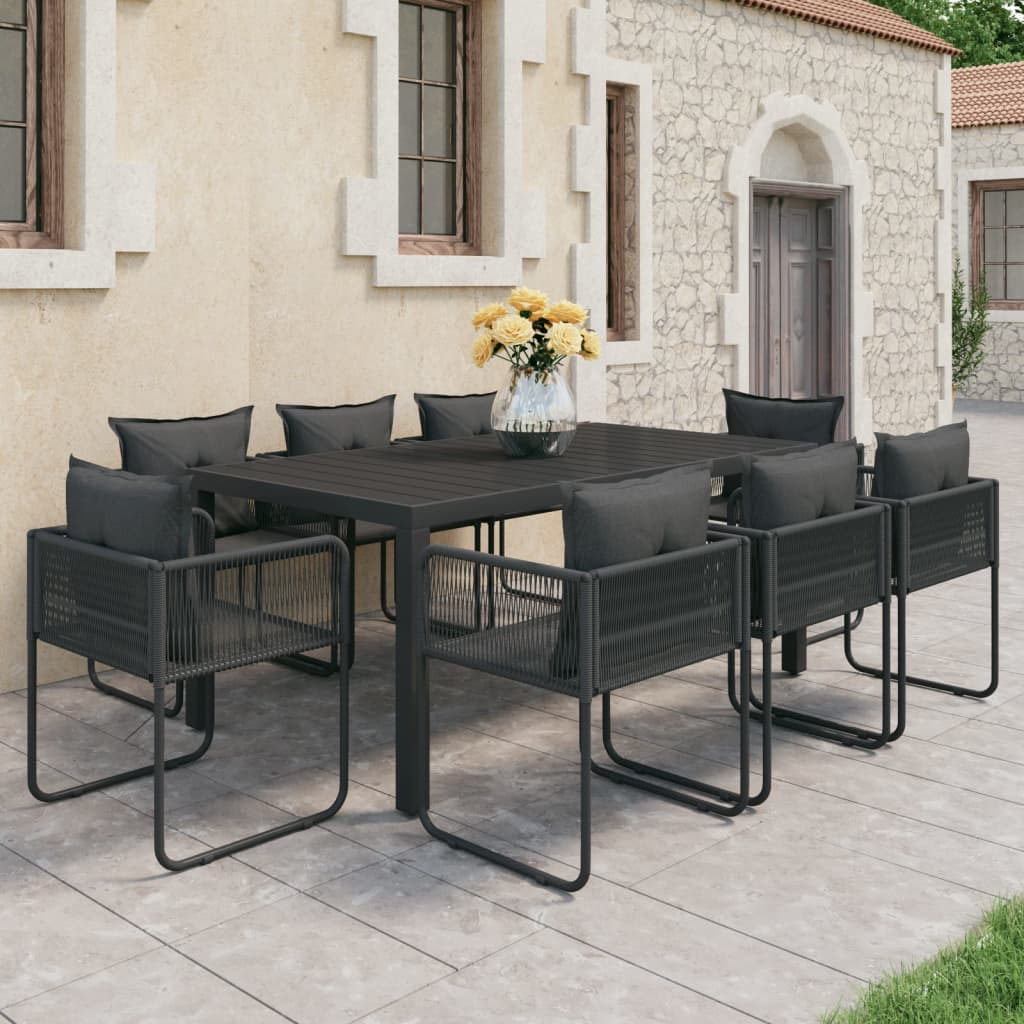 9 Pcs conjunto de jantar para jardim vime de PVC preto
