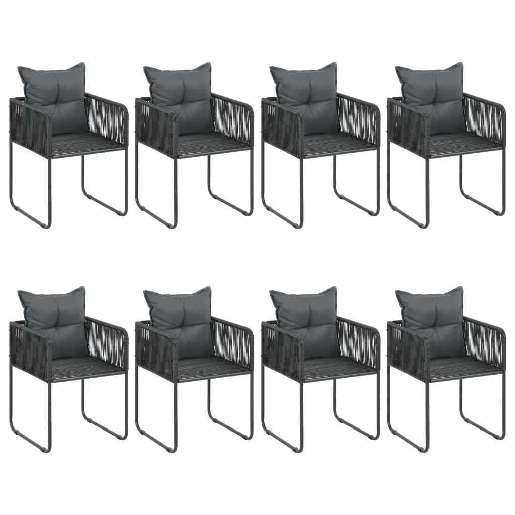 9 Pcs conjunto de jantar para jardim vime de PVC preto