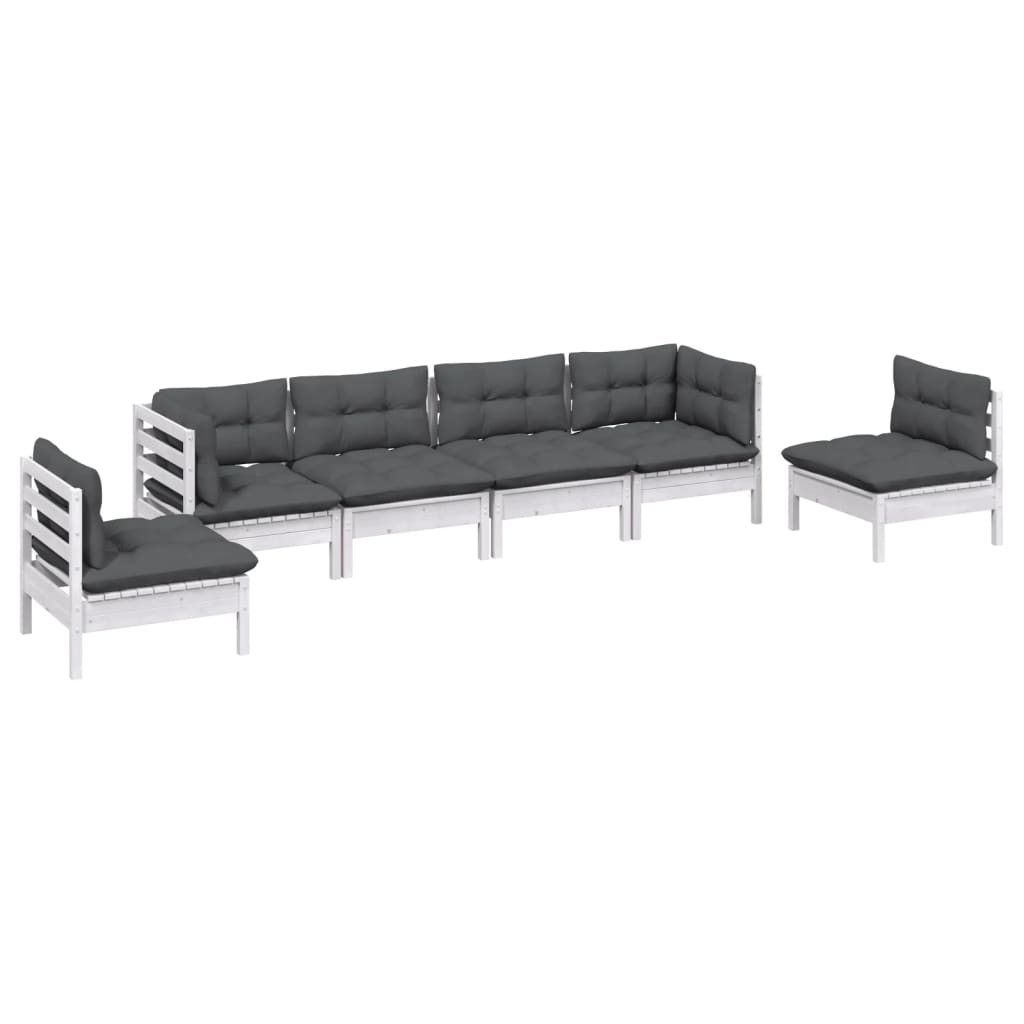 6 Pcs conjunto lounge de jardim c/ almofadões pinho maciço