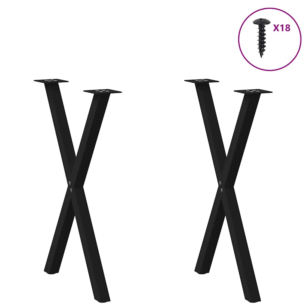 Pés para mesa de jantar em formato de x, 2 peças, preto, 50x(72-73) cm, aço